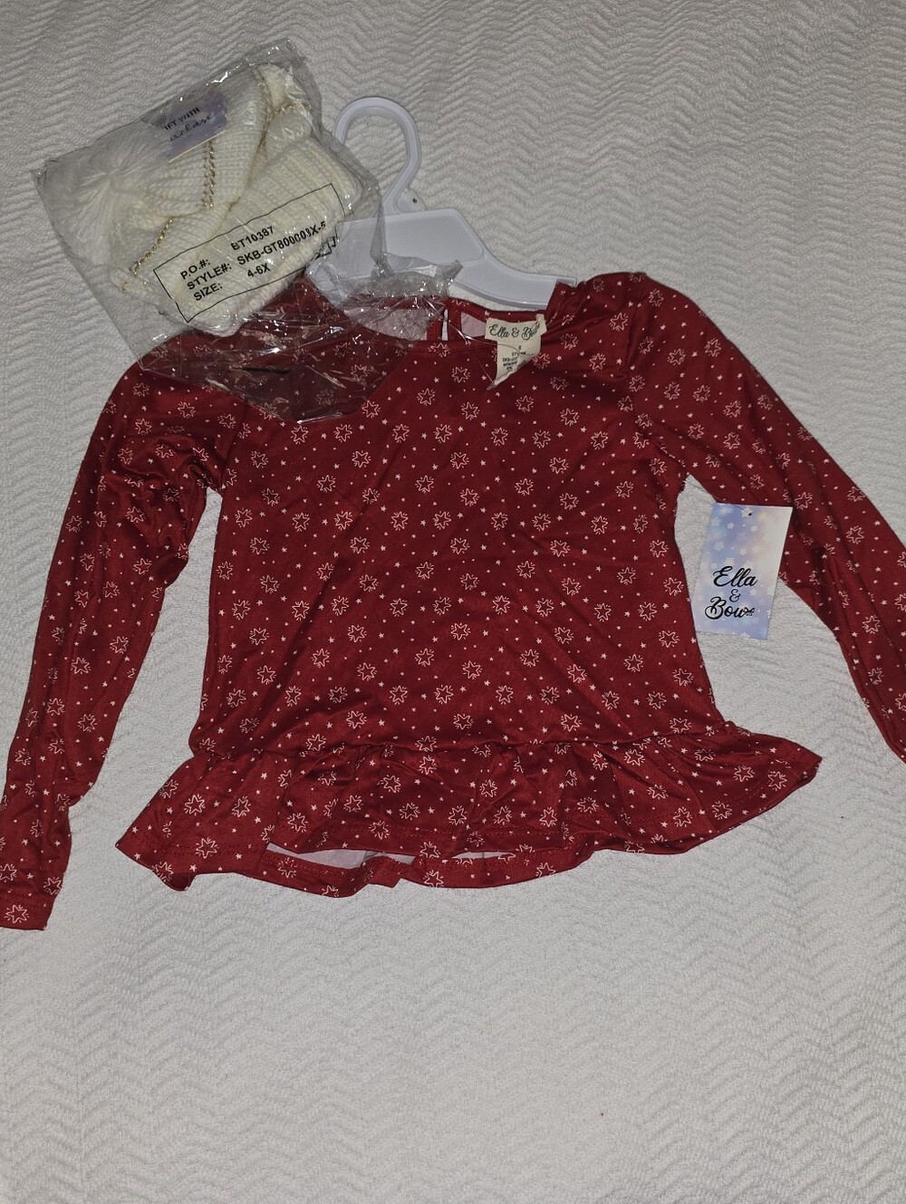 Ella & Bow Long Sleeve Star Patterned Top Girls sz 6 New with tags and Beanie